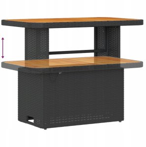 Zestaw 8 komponentów sofy ogrodowej z poduszkami czarny polirattan akacja, Zestaw 3 komponentów stołu ogrodowego z poduszkami czarny polirattan akacja 10