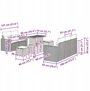 8-częściowy zestaw sofy ogrodowej z poduszkami Beżowy Polirattan Akacja, 3-częściowy zestaw jadalniany ogrodowy z poduszkami Beżowy Polirattan Akacja 11