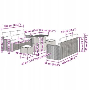 Zestaw sof ogrodowych vidaXL 9-częściowy z poduszkami szary rattan poliester akacja, Zestaw jadalny vidaXL 3-częściowy z poduszkami szary rattan poliester akacja 11