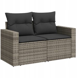 Zestaw sof ogrodowych vidaXL 9-częściowy z poduszkami szary rattan poliester akacja, Zestaw jadalny vidaXL 3-częściowy z poduszkami szary rattan poliester akacja 3