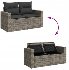 Zestaw sof ogrodowych vidaXL 9-częściowy z poduszkami szary rattan poliester akacja, Zestaw jadalny vidaXL 3-częściowy z poduszkami szary rattan poliester akacja 8