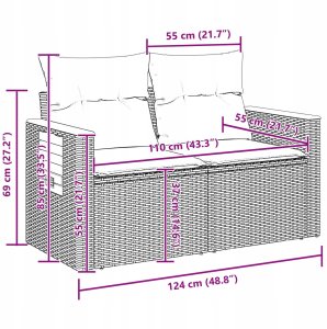 Zestaw mebli ogrodowych 12-częściowy z poduszkami czarny polirattan akacja, Zestaw do jadalni ogrodowej 3-częściowy z poduszkami czarny polirattan akacja 12