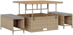 11-członowy zestaw sof ogrodowych z poduszkami Beżowy Polirattan Akacja, 3-członowy zestaw do jadalni ogrodowej z poduszkami Beżowy Polirattan Akacja 7