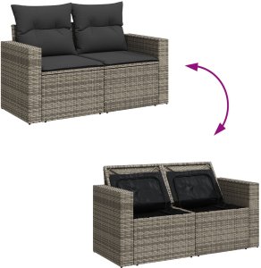 Zestaw kanapowy ogrodowy vidaXL 11 elementów z poduszkami szary polirattan akacja, Zestaw do jadalni vidaXL 3 elementy z poduszkami szary polirattan akacja 10