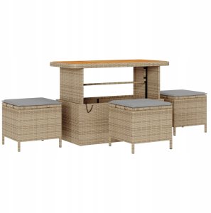 vidaXL Zestaw Sofy Ogrodowej 10-częściowy z Poduszkami Beżowy Poly Rattan Akacja, Zestaw do Jadalni 4-częściowy z Poduszkami Beżowy Poly Rattan Akacja 3
