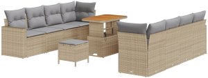 Zestaw 11-częściowy sofy ogrodowej z poduszkami Beżowy Rattan Akacja, Zestaw 3-częściowy stół ogrodowy z poduszkami Beżowy Rattan Akacja 2