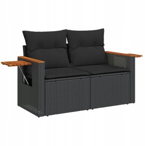 vidaXL Zestaw sofy ogrodowej 13 części z poduszkami czarny polirattan akacja, Zestaw jadalniany 3-częściowy z poduszkami czarny polirattan akacja 5