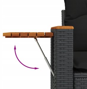 vidaXL Zestaw sofy ogrodowej 13 części z poduszkami czarny polirattan akacja, Zestaw jadalniany 3-częściowy z poduszkami czarny polirattan akacja 8