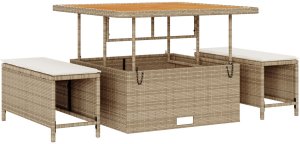 vidaXL 11-częściowy zestaw sof ogrodowych z poduszkami Beżowy Rattan Akacja, 3-częściowy zestaw do jadalni z poduszkami Beżowy Rattan Akacja 4