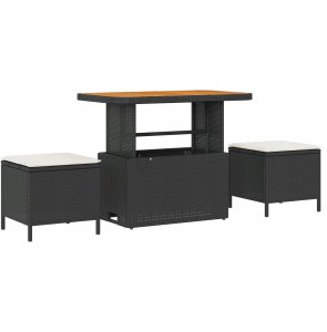 Zestaw sof ogrodowych vidaXL w 9 częściach z poduszkami, czarny, polirattan, akacja, Zestaw obiadowy w 3 częściach vidaXL z poduszkami, czarny, polirattan, akacja 3