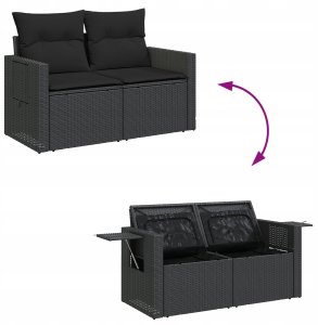 Zestaw 12-elementowy sof ogrodowych z poduszkami vidaXL Czarny Polirattan Akacja, Zestaw 3-elementowy jadalniany vidaXL z poduszkami Czarny Polirattan Akacja 11