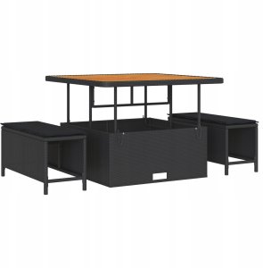 Zestaw 12-elementowy sof ogrodowych z poduszkami vidaXL Czarny Polirattan Akacja, Zestaw 3-elementowy jadalniany vidaXL z poduszkami Czarny Polirattan Akacja 3