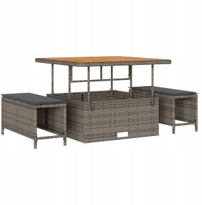 Zestaw Sofy Ogrodowej vidaXL z Poduszkami Szary Polirattan Akacja, Zestaw Jadalny vidaXL 3-częściowy z Poduszkami Szary Polirattan Akacja 3
