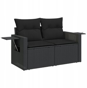 Zestaw kanap ogrodowych vidaXL z 12 elementami i poduszkami Czarny Poli Rattan Akacja, Zestaw jadalny vidaXL z 3 elementów z poduszkami Czarny Poli Rattan Akacja 5