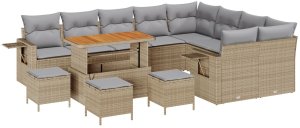 vidaXL Zestaw Sofowy w 12 Częściach z Poduszkami Beżowy Rattan, Zestaw do Jadalni w 3 Częściach z Poduszkami Beżowy Rattan 2