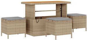 vidaXL Zestaw Sofowy w 12 Częściach z Poduszkami Beżowy Rattan, Zestaw do Jadalni w 3 Częściach z Poduszkami Beżowy Rattan 4