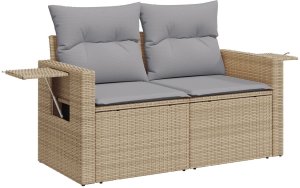 vidaXL Zestaw Sofowy w 12 Częściach z Poduszkami Beżowy Rattan, Zestaw do Jadalni w 3 Częściach z Poduszkami Beżowy Rattan 6