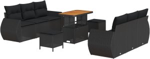 vidaXL Zestaw sofy ogrodowej 9-częściowy z poduszkami czarny polirattan akacja, Zestaw do jadalni 3-częściowy z poduszkami czarny polirattan akacja 2