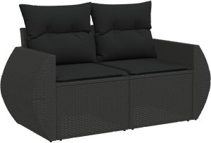 vidaXL Zestaw sofy ogrodowej 9-częściowy z poduszkami czarny polirattan akacja, Zestaw do jadalni 3-częściowy z poduszkami czarny polirattan akacja 6