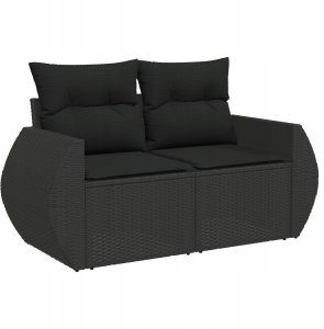 vidaXL Zestaw Sofy Ogrodowej 9 Elementów z Poduszkami Czarny Poli Rattan Akacja, Zestaw Jadalny 3 Elementy z Poduszkami Czarny Poli Rattan Akacja 5