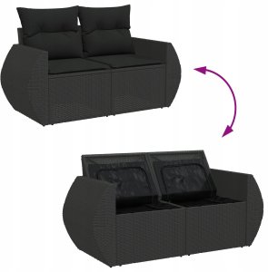 vidaXL Zestaw Sofy Ogrodowej 9 Elementów z Poduszkami Czarny Poli Rattan Akacja, Zestaw Jadalny 3 Elementy z Poduszkami Czarny Poli Rattan Akacja 10