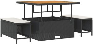 vidaXL 11 Elementowy Zestaw Sof Ogrodowych z Poduszkami Czarny Poli Rattan Akacja, vidaXL 3 Elementowy Zestaw Jadalniany Ogrodowy z Poduszkami Czarny Poli Rattan Akacja 4