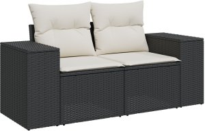 vidaXL 11 Elementowy Zestaw Sof Ogrodowych z Poduszkami Czarny Poli Rattan Akacja, vidaXL 3 Elementowy Zestaw Jadalniany Ogrodowy z Poduszkami Czarny Poli Rattan Akacja 6