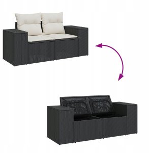 vidaXL 11-częściowy zestaw sofy ogrodowej z poduszkami czarny polirattan akacja, vidaXL 3-częściowy zestaw do jadalni z poduszkami czarny polirattan akacja 11