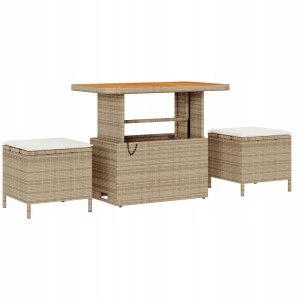 vidaXL 11 Elementowy Zestaw Sofy Ogrodowej z Poduszkami Beżowy Poli Rattan Akacja, vidaXL 3 Elementowy Zestaw Do Jadalni z Poduszkami Beżowy Poli Rattan Akacja 3