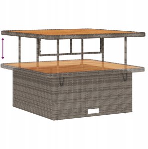 Zestaw ogrodowy 11-częściowy z poduszkami Szary Polirattan Akacja, Zestaw jadalny 3-częściowy z poduszkami Szary Polirattan Akacja 9