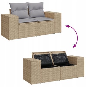 vidaXL 11-częściowy zestaw sof ogrodowych z poduszkami beżowy polirattan akacja, 3-częściowy zestaw do jadalni na świeżym powietrzu z poduszkami beżowy polirattan akacja 11