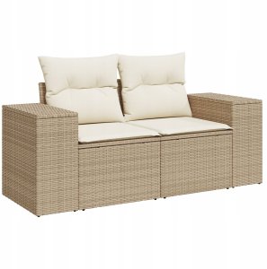 vidaXL Zestaw sof ogrodowych 10 elementów z poduszkami Beżowy z polirattanu i akacji, Zestaw do jadalni na zewnątrz 3 elementy z poduszkami Beżowy z polirattanu i akacji 5