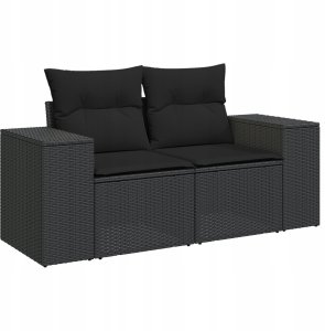 vidaXL 11-częściowy zestaw sofy ogrodowej z poduszkami Czarny Poli Rattan Akacja, 3-częściowy zestaw obiadowy ogrodowy z poduszkami Czarny Poli Rattan Akacja 5