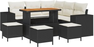 vidaXL 8-częściowy zestaw sof ogrodowych z poduszkami czarny Poli Rattan Akacja, 3-częściowy zestaw do jedzenia na świeżym powietrzu z poduszkami czarny Poli Rattan Akacja 2