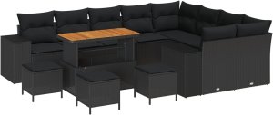 vidaXL 12-częściowy zestaw sof ogrodowych z poduszkami Czarny Rattan Poliakacja, vidaXL 3-częściowy zestaw do jadalni ogrodowej z poduszkami Czarny Rattan Poliakacja 2