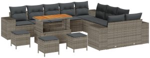 vidaXL Zestaw 13 Częściowych Sof Ogrodowych z Poduszkami Szary Polirattan Akacja, vidaXL Zestaw 3 Częściowy Mebli Ogrodowych z Poduszkami Szary Polirattan Akacja 2
