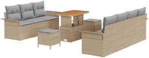 vidaXL Zestaw ogrodowy 10-elementowy z poduszkami Beżowy Rattan Akacja, Zestaw ogrodowy 2-osobowy z miejscem do przechowywania i poduszkami Beżowy Rattan, Zestaw jadalny 3-elementowy z poduszkami Beżowy Rattan Akacja 2