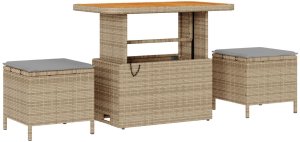 vidaXL Zestaw ogrodowy 10-elementowy z poduszkami Beżowy Rattan Akacja, Zestaw ogrodowy 2-osobowy z miejscem do przechowywania i poduszkami Beżowy Rattan, Zestaw jadalny 3-elementowy z poduszkami Beżowy Rattan Akacja 4