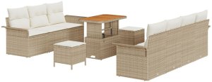vidaXL 10-częściowy zestaw do ogrodu z poduszkami Beżowy Poli rattan, 2-osobowa sofa ogrodowa z poduszkami Beżowy Poli rattan, 3-częściowy zestaw jadalniany ogrodowy z poduszkami Beżowy Poli rattan 2