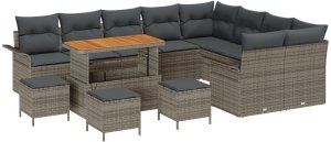 vidaXL 12-częściowy zestaw sofy ogrodowej z poduszkami szara plecionka polirattanowa akacja, 2-osobowa sofa ogrodowa z miejscem na przechowywanie i poduszkami szary polirattan, 3-częściowy zestaw do jadalni ogrodowej z poduszkami szary p 2