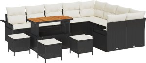 vidaXL 12-częściowy zestaw sof ogrodowych z poduszkami czarny polirattan akacja, vidaXL 2-osobowa sofa ogrodowa z miejscem do przechowywania i poduszkami czarny polirattan, vidaXL 3-częściowy zestaw obiadowy do ogrodu z poduszkami czarny polirattan ak 2