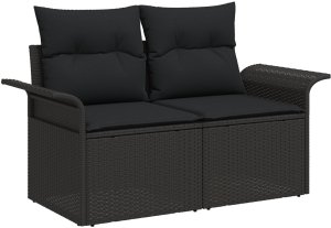 vidaXL 14 Elementowy Zestaw Sof Ogrodowych z Poduszkami Czarny Polirattan Akacja, vidaXL Sofa Ogrodowa na 2 Osoby z Przechowaniem & Poduszkami Czarny Polirattan, vidaXL 4 Elementowy Zestaw Do Jadalni Ogrodowej z Poduszkami Czarny Polirattan Akacja 6