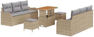 vidaXL Zestaw 9-częściowy sofy ogrodowej z poduszkami beżowy polirattan akacja, Sofa ogrodowa 2-osobowa z miejscem do przechowywania i poduszkami beżowy polirattan, Zestaw ogrodowy 3-częściowy z poduszkami beżowy polirattan akacja 2