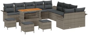 vidaXL 13-częściowy zestaw sofa ogrodowa z poduszkami Szary Poly Rattan Akacja, vidaXL 2-osobowa sofa ogrodowa z miejscem do przechowywania i poduszkami Szary Poly Rattan, vidaXL 3-częściowy zestaw do jadalni ogrodowej z poduszkami Szary Poly Rattan A 2
