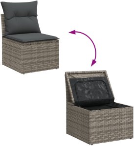 vidaXL 13-częściowy zestaw sofa ogrodowa z poduszkami Szary Poly Rattan Akacja, vidaXL 2-osobowa sofa ogrodowa z miejscem do przechowywania i poduszkami Szary Poly Rattan, vidaXL 3-częściowy zestaw do jadalni ogrodowej z poduszkami Szary Poly Rattan A 10