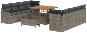vidaXL 11-częściowy zestaw sofy ogrodowej z poduszkami, szary polirattan, vidaXL 2-osobowa sofa ogrodowa z miejscem na przechowywanie i poduszkami, szary polirattan, vidaXL 3-częściowy zestaw jadalny ogrodowy z poduszkami, szary polirattan 2