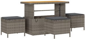 Zestaw sofy ogrodowej 8 częściowej z poduszkami szary poli rattan akacja, Sofa ogrodowa 2-osobowa z przechowywaniem i poduszkami szary poli rattan, Zestaw jadalny ogrodowy 3 częściowy z poduszkami szary poli rattan akacja 4