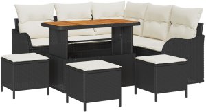vidaXL 9-osobowy Zestaw Sofy Ogrodowej z Poduszkami Czarny Polirattan Akacja, vidaXL 2-osobowa Sofa Ogrodowa z Przechowalnią i Poduszkami Czarny Polirattan, vidaXL 4-częściowy Zestaw Jadalny Ogrodowy z Poduszkami Czarny Polirattan Akacja 2