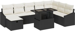 vidaXL Zestaw 9-częściowy sofy ogrodowej z poduszkami czarny polirattan 2