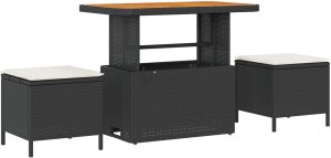 9-częściowy zestaw sof ogrodowych vidaXL z poduszkami czarny poli rattan akacja, 2-osobowa sofa ogrodowa vidaXL z przechowywaniem i poduszkami czarny poli rattan, 3-częściowy zestaw jadalniany ogrodowy vidaXL z poduszkami czarny poli rattan akacja 6